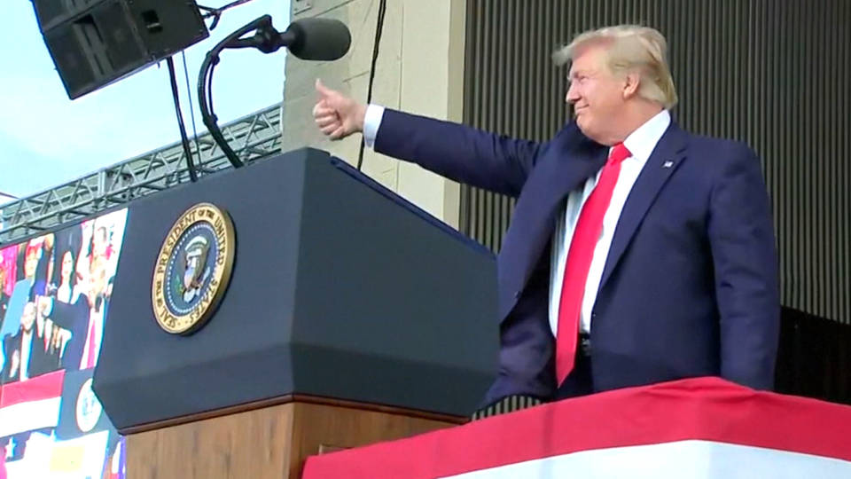 H6 trump rally florida panama city shoot migrants joke