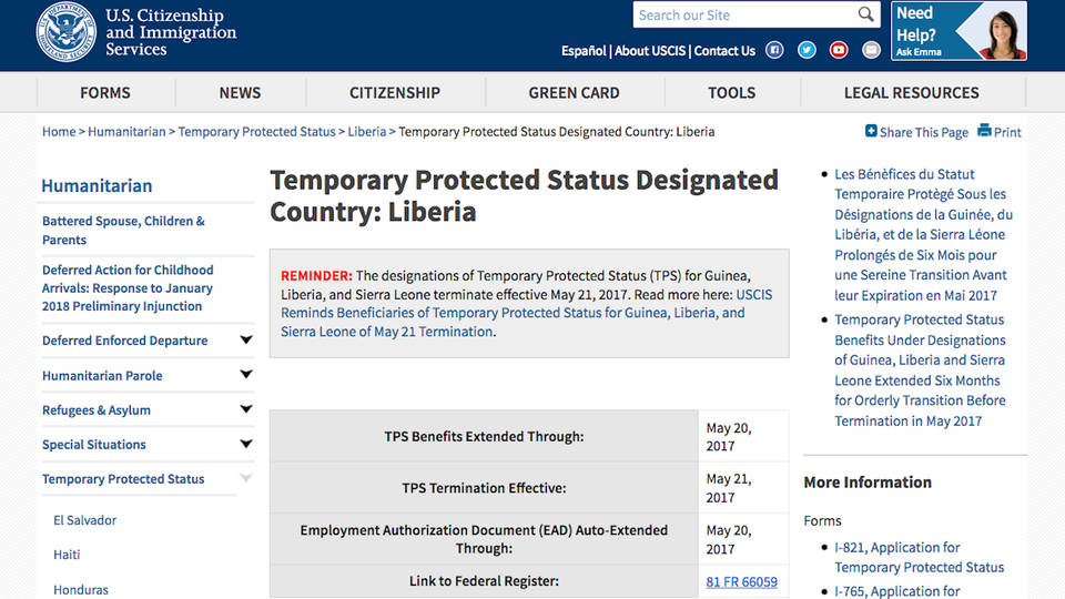 H12 liberian tps status threatened