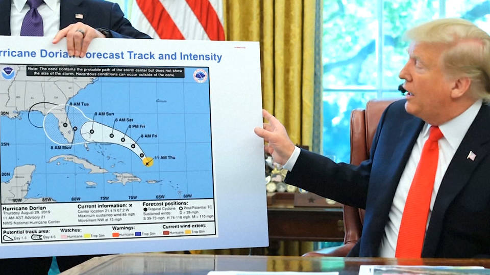 H4 trump hurricane dorian map alabama sharpie marker path projection