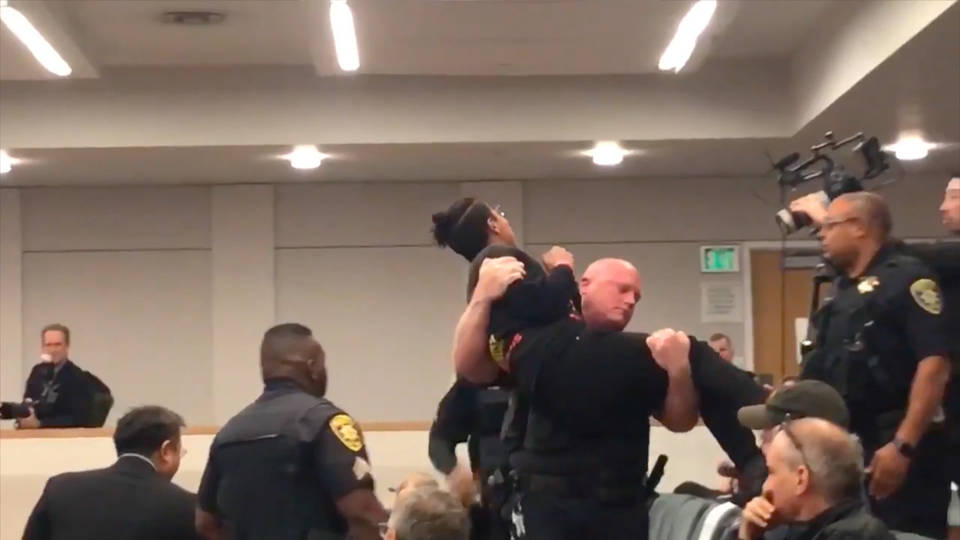 H11 mnuchin blocks ucla protest video