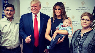 H2 trump melania hospital el paso orphan massacre smiling thumbs up photo pose jordan andre anchondo