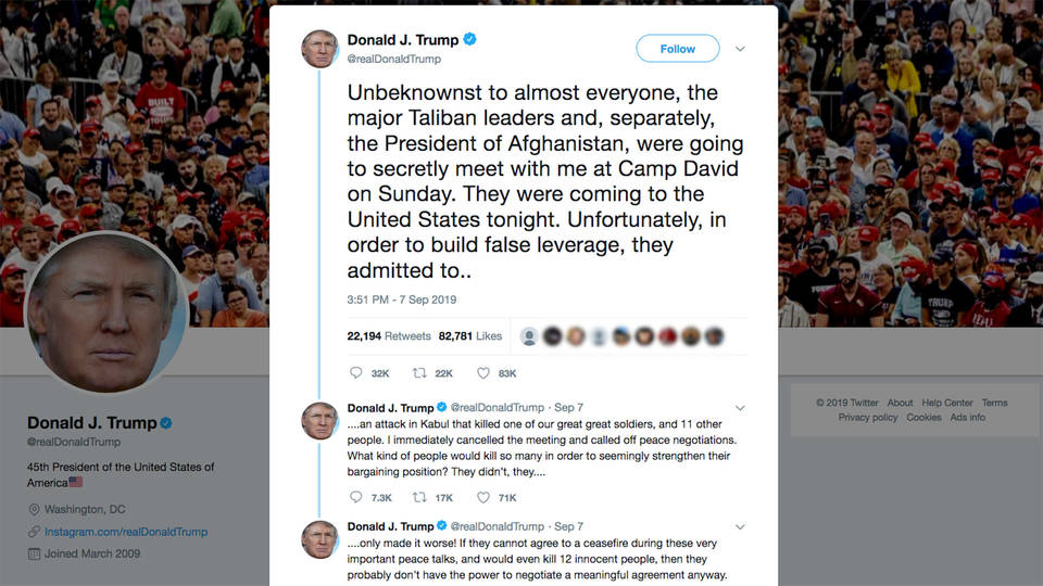 Image result for trump tweets camp david afghanistan