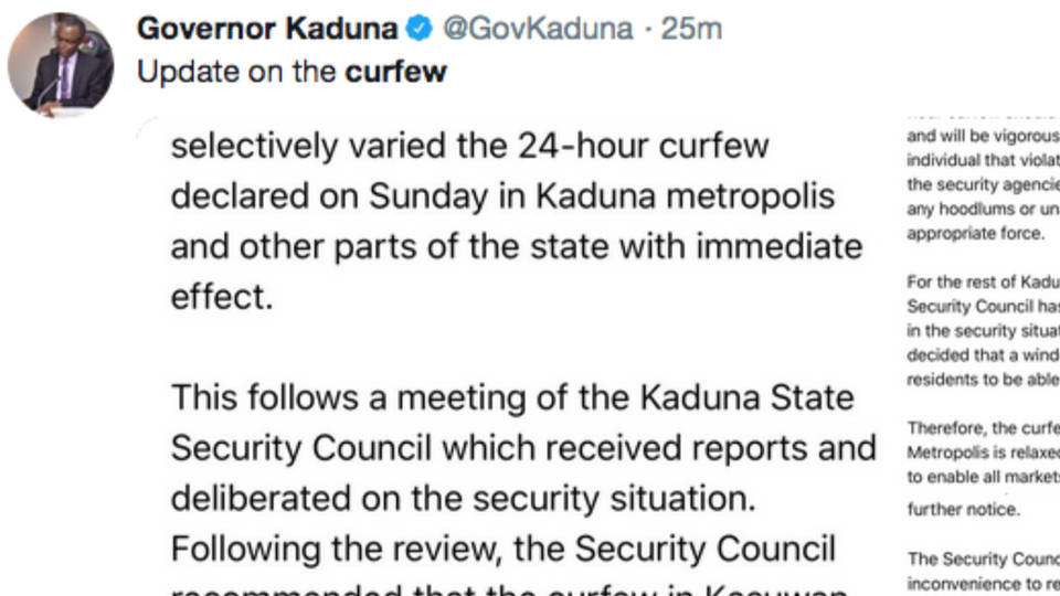 H11 governor curfew twitter