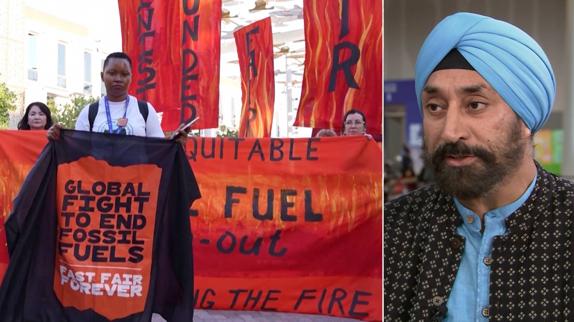 Anti-fossil fuel activists denounce the power of oil companies at the UN climate change summit